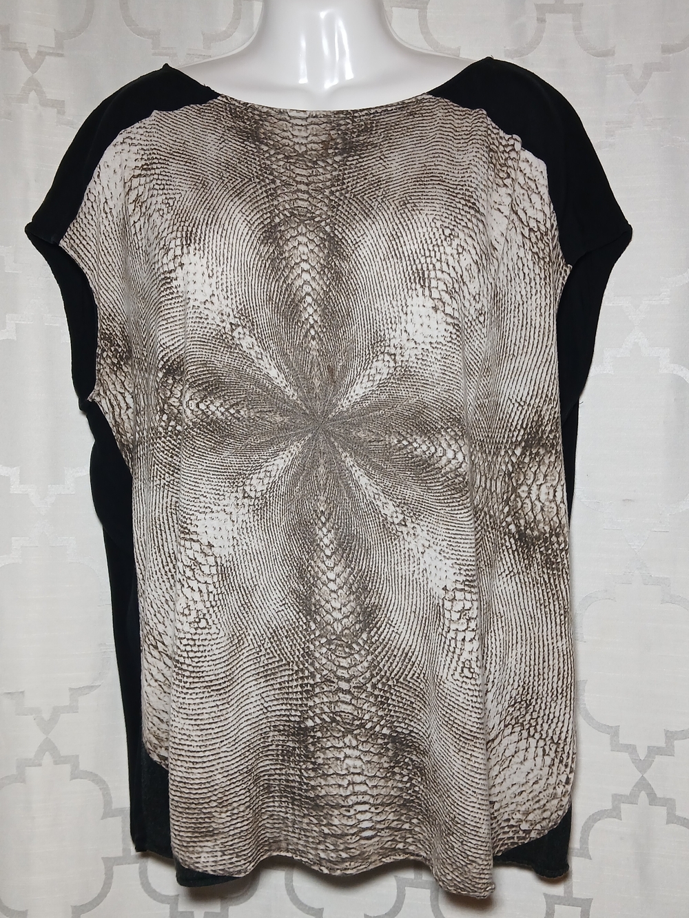 ​Zara Evening Black/White Snakeskin Print Drape Front Cap Sleeve Blouse M NWT
